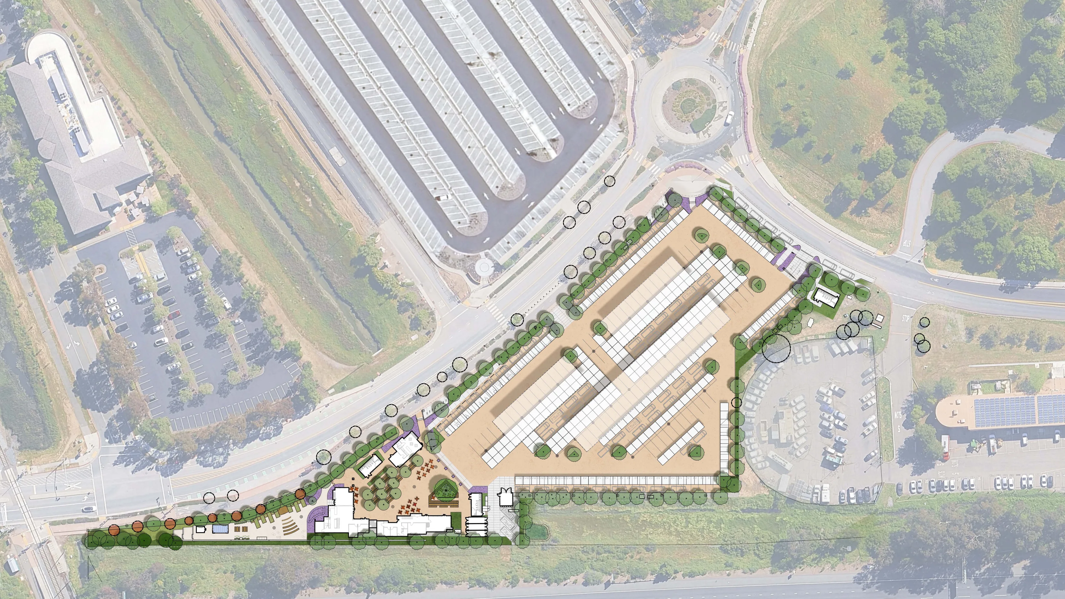 Aerial site map of the Center for Food and Agriculture at the Marin Civic Center campus